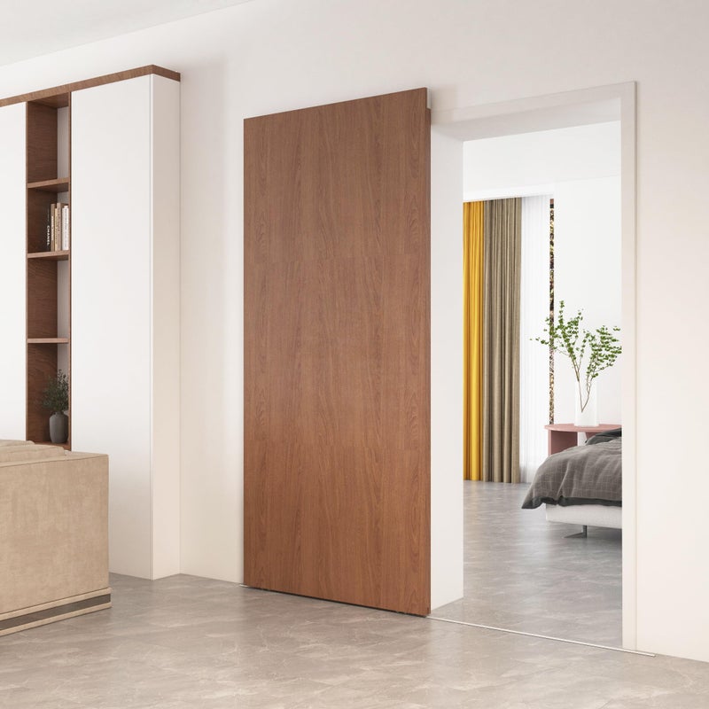 DIYHD 38" Concealed Sliding Door Hardware Kit with Soft Close & Floor Rail, Light Weight Hidden Track Wall Mount System for Openning Width Up to 30", No Door Included - Image 1